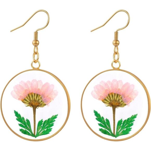 Jewelry - Rose Pink Dry Flower Statement Vintage Long Summer Earring for Women Jewelry